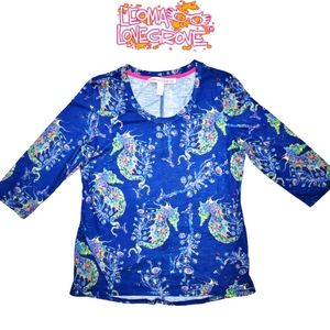 Leoma lovegrove neon rainbow seahorse tropical 3/4 sleeve shirt size Medium